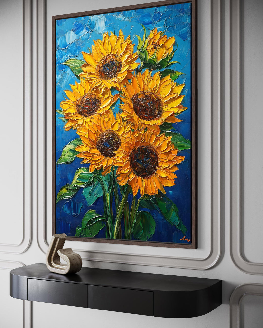 Sunflower Bouquet on Blue Background Canvas Wall Art