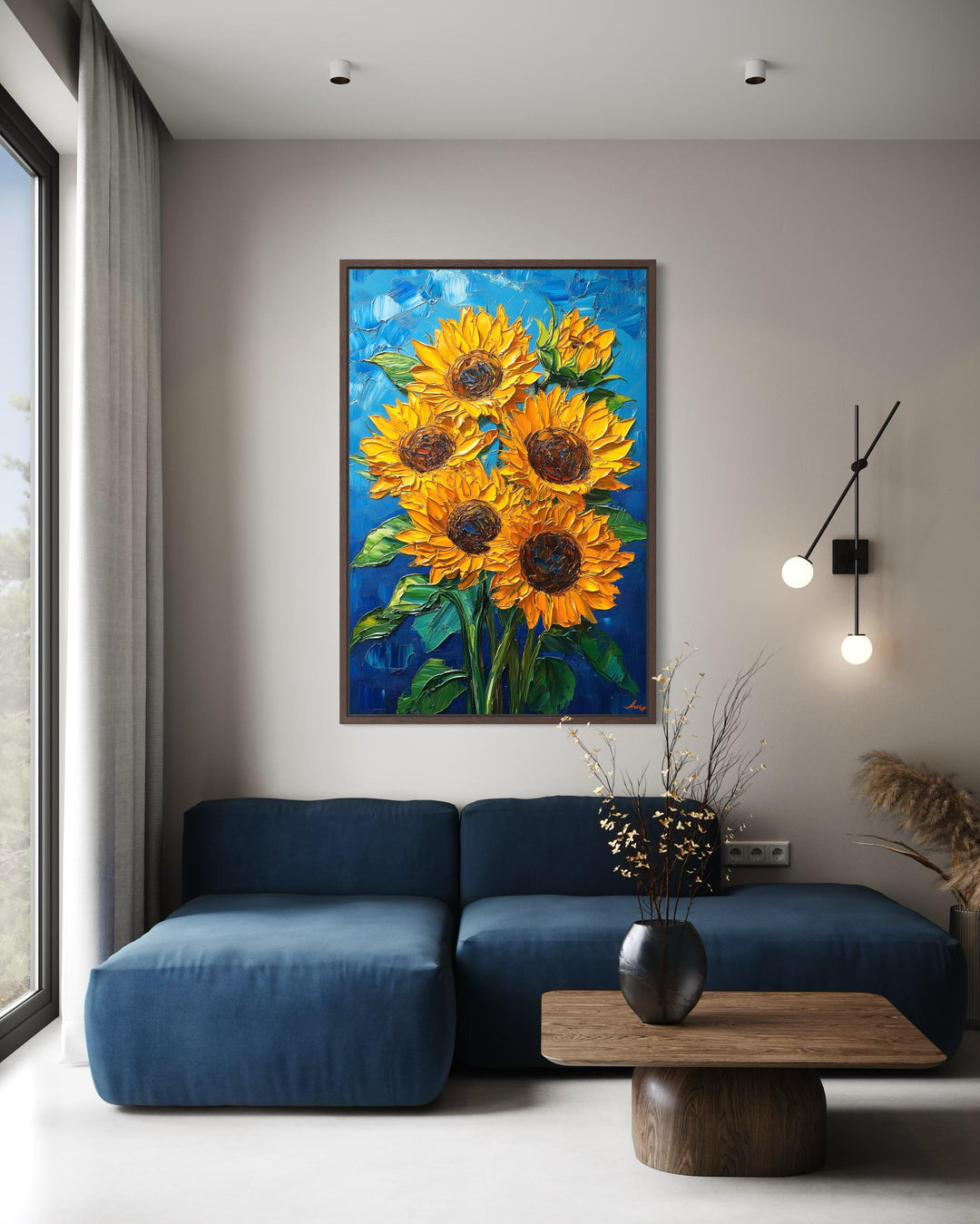 Sunflower Bouquet on Blue Background Canvas Wall Art