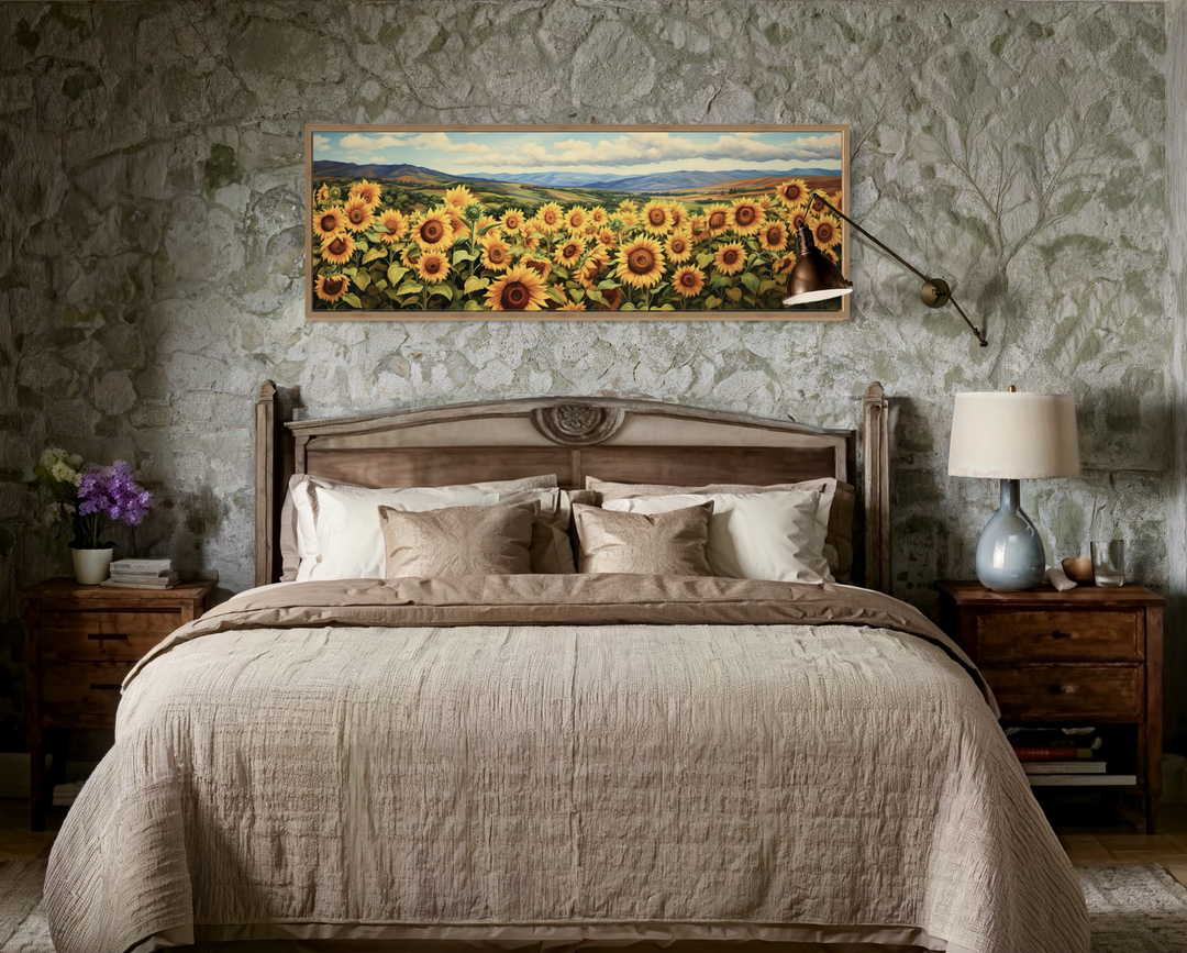 Sunflowers Field Rustic Farmhouse Horizontal Wall Art