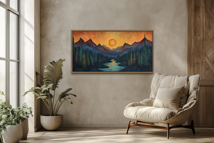 Sunset Mountain River Canvas Wall Art