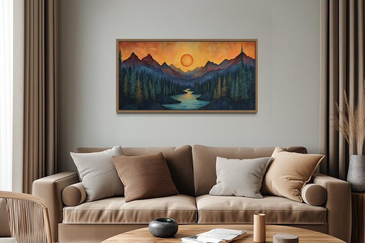 Sunset Mountain River Canvas Wall Art