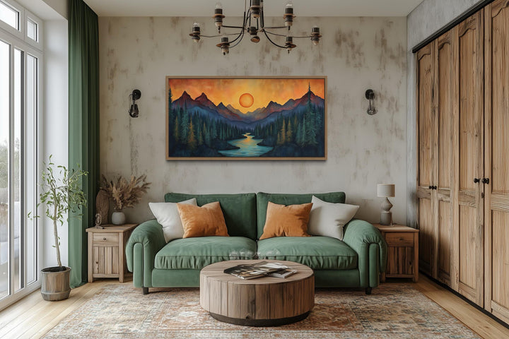 Sunset Mountain River Canvas Wall Art