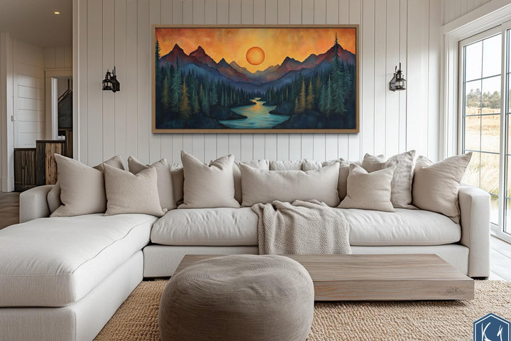 Sunset Mountain River Canvas Wall Art