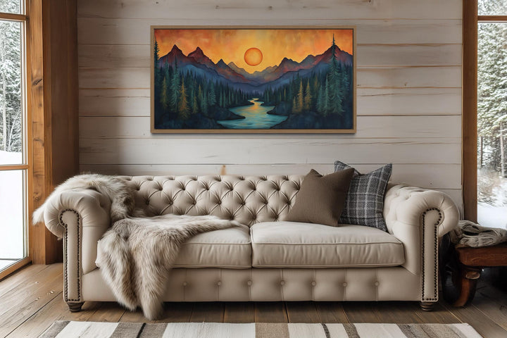 Sunset Mountain River Canvas Wall Art