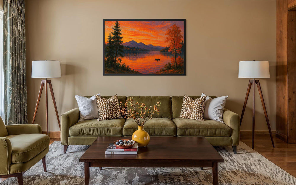 Sunset Over Lake Canvas Wall Art