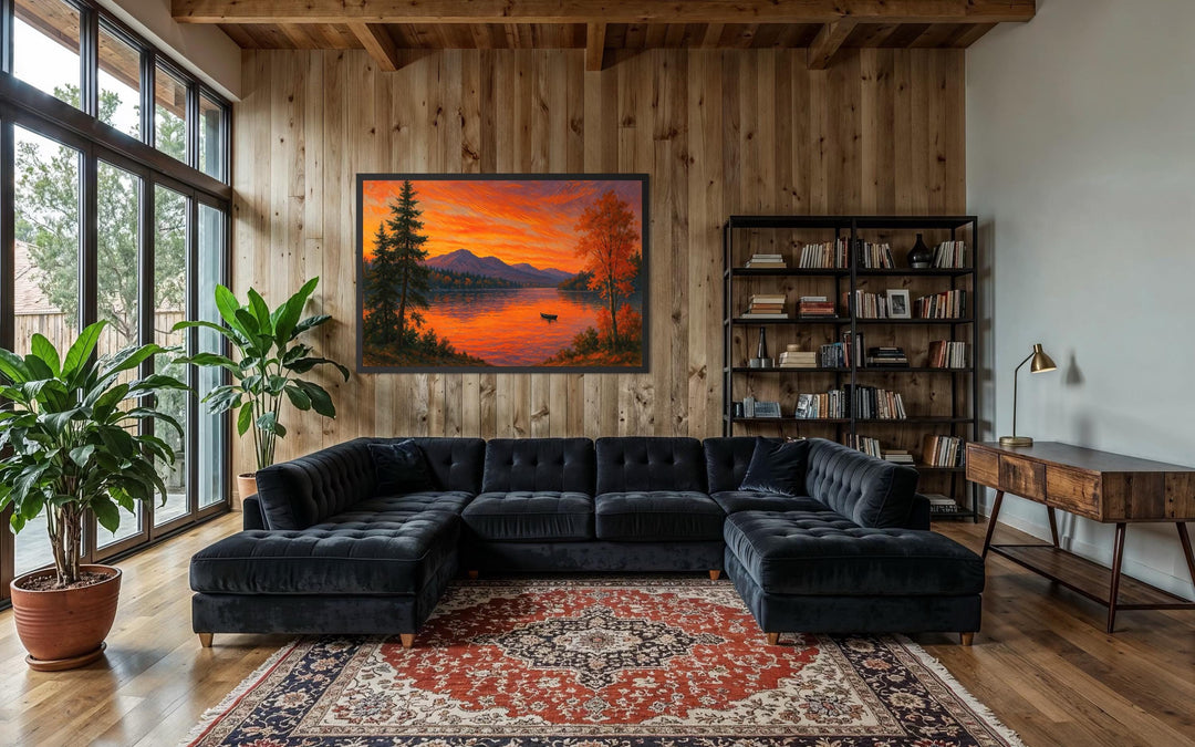 Sunset Over Lake Canvas Wall Art