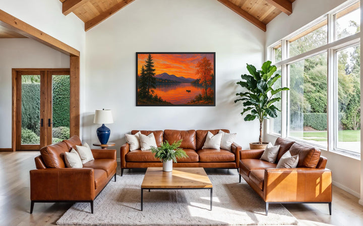 Sunset Over Lake Canvas Wall Art