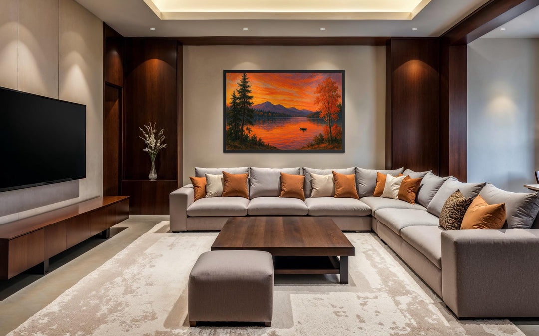 Sunset Over Lake Canvas Wall Art
