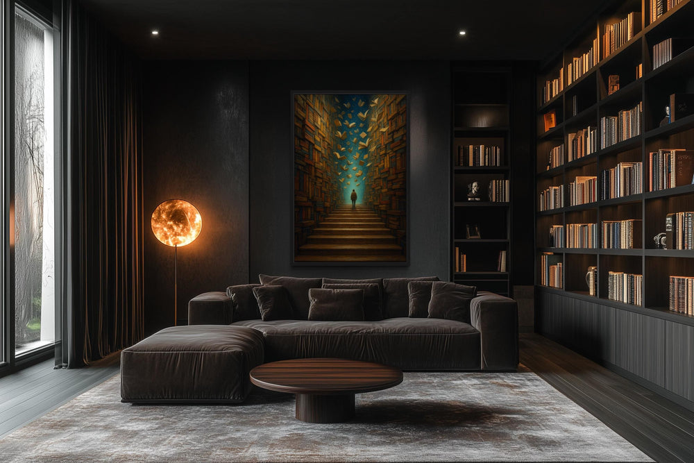Surreal Library Framed Canvas Wall Art