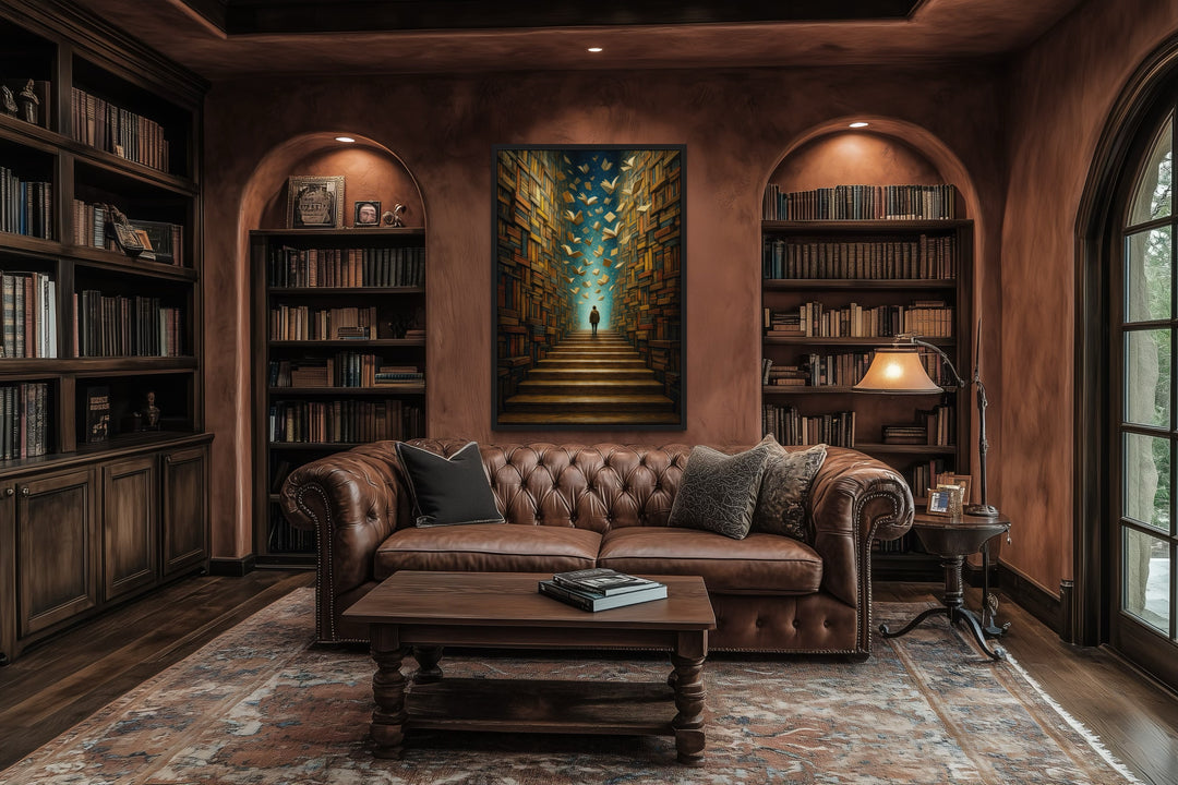 Surreal Library Framed Canvas Wall Art