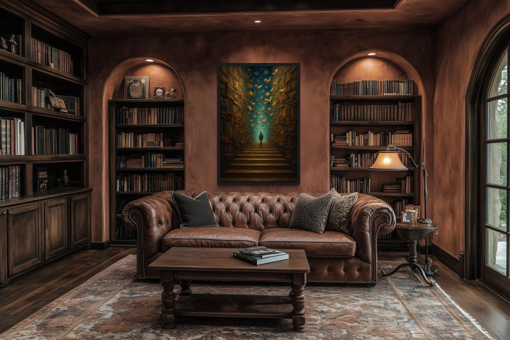 Surreal Library Framed Canvas Wall Art
