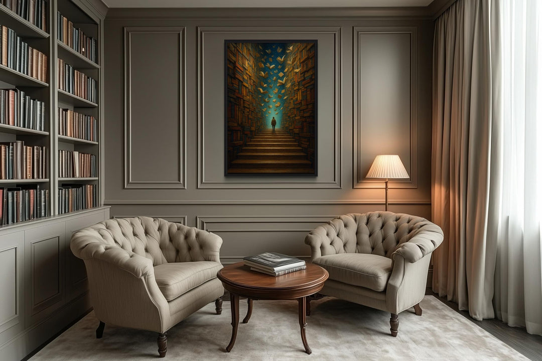 Surreal Library Framed Canvas Wall Art
