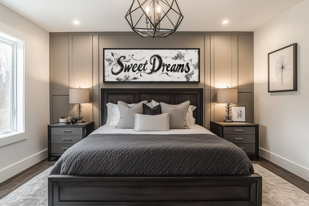 Sweet Dreams Rustic Sign - Long Horizontal Master Bedroom Canvas Wall Art