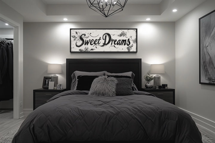 Sweet Dreams Rustic Sign - Long Horizontal Master Bedroom Canvas Wall Art