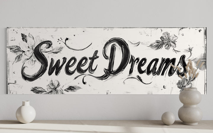 Sweet Dreams Rustic Sign - Long Horizontal Master Bedroom Canvas Wall Art