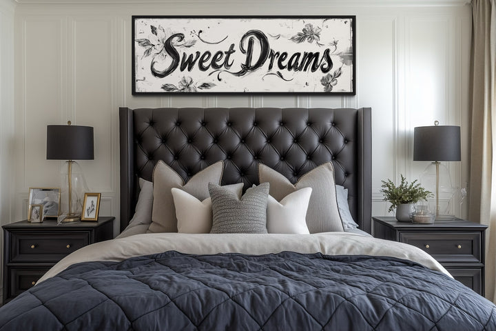 Sweet Dreams Rustic Sign - Long Horizontal Master Bedroom Canvas Wall Art