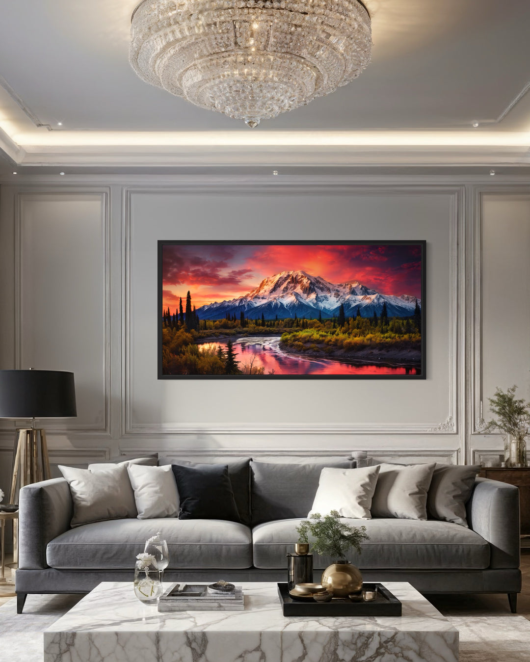 Talkeetna Mountains Wall Art - Framed Canvas Print | Rustic Cabin Decor