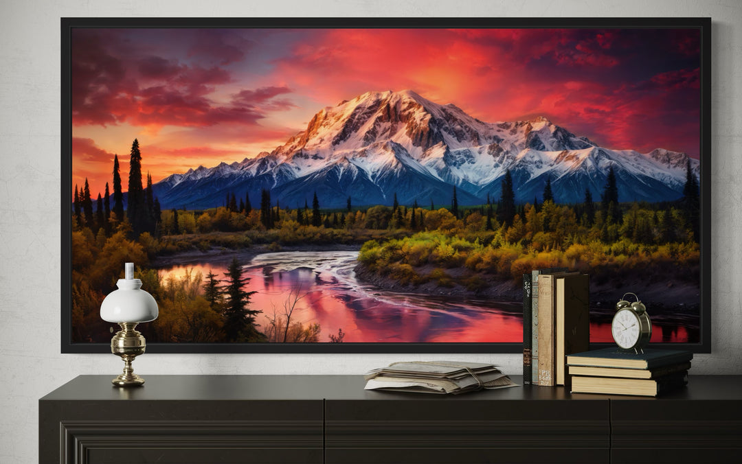 Talkeetna Mountains Wall Art - Framed Canvas Print | Rustic Cabin Decor