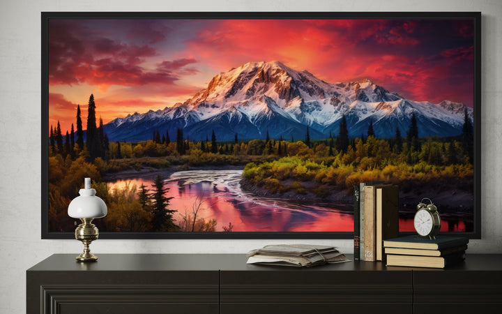 Talkeetna Mountains Wall Art - Framed Canvas Print | Rustic Cabin Decor