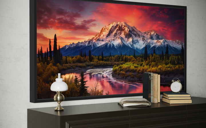 Talkeetna Mountains Wall Art - Framed Canvas Print | Rustic Cabin Decor