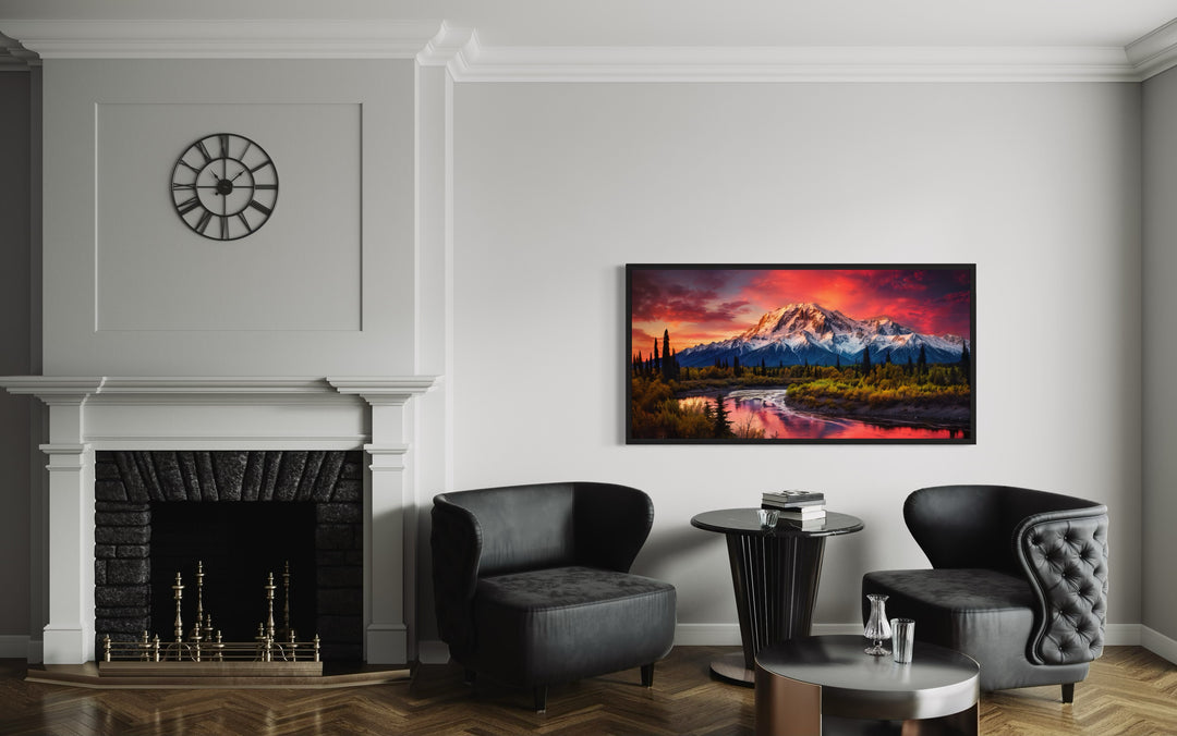 Talkeetna Mountains Wall Art - Framed Canvas Print | Rustic Cabin Decor