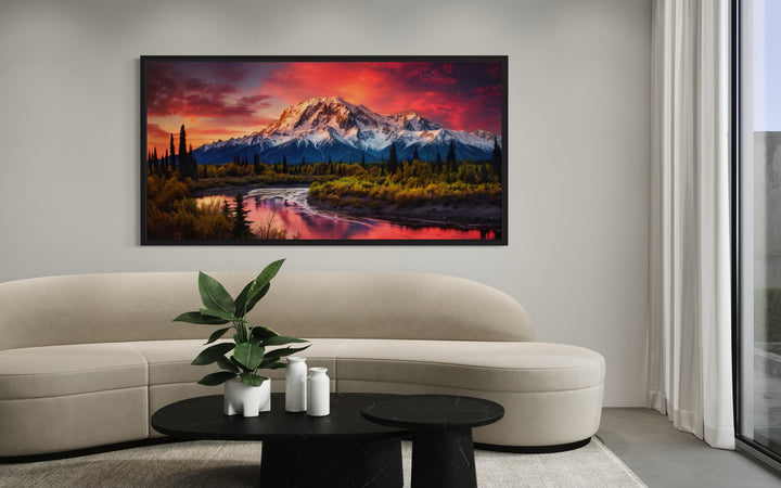 Talkeetna Mountains Wall Art - Framed Canvas Print | Rustic Cabin Decor