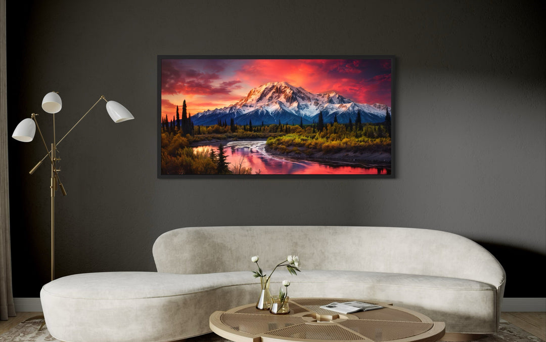 Talkeetna Mountains Wall Art - Framed Canvas Print | Rustic Cabin Decor