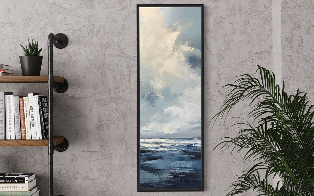 Tall Narrow Abstract Ocean Vertical Framed Canvas Wall Art