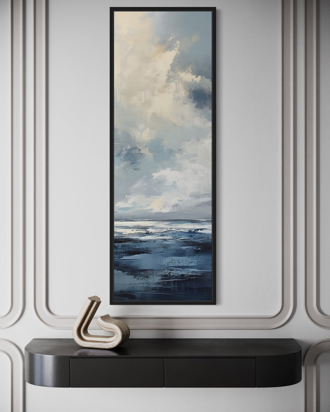 Tall Narrow Abstract Ocean Vertical Framed Canvas Wall Art