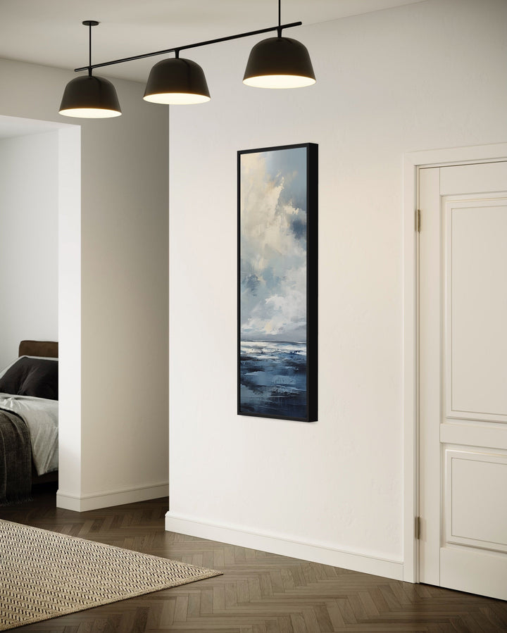 Tall Narrow Abstract Ocean Vertical Framed Canvas Wall Art