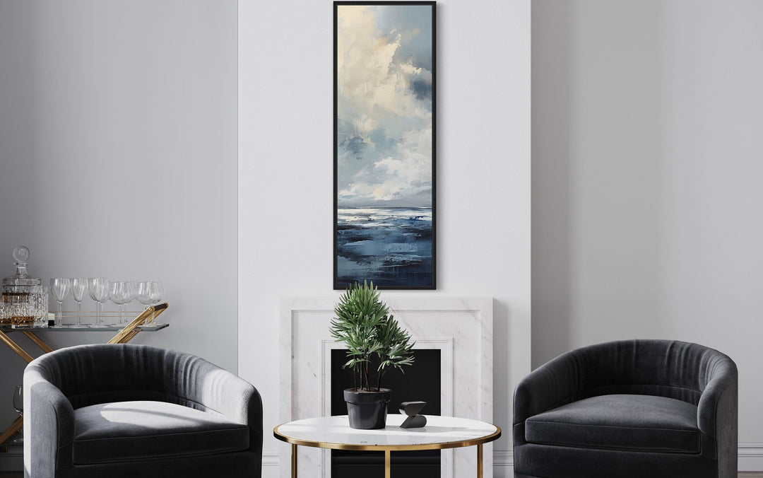 Tall Narrow Abstract Ocean Vertical Framed Canvas Wall Art