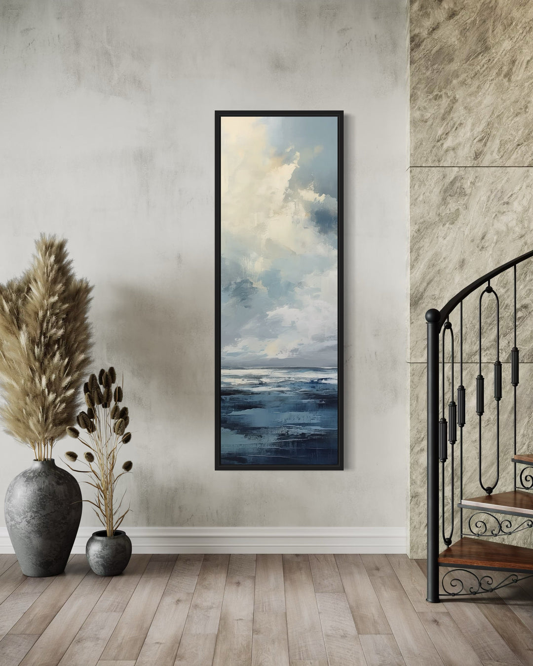 Tall Narrow Abstract Ocean Vertical Framed Canvas Wall Art