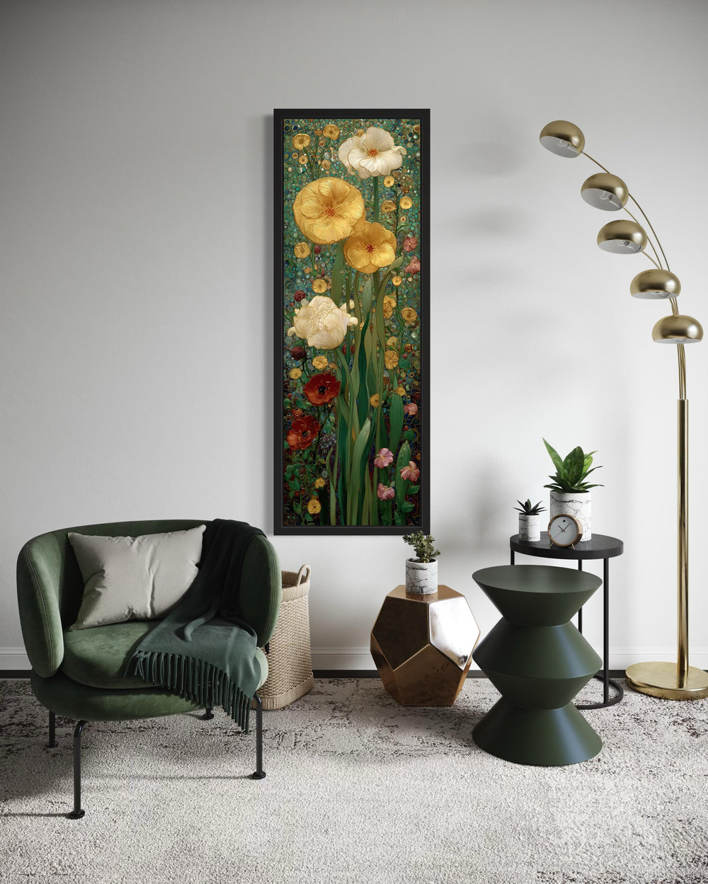 Tall Narrow Art Nouveau Stained Glass Style Framed Canvas Wall Art