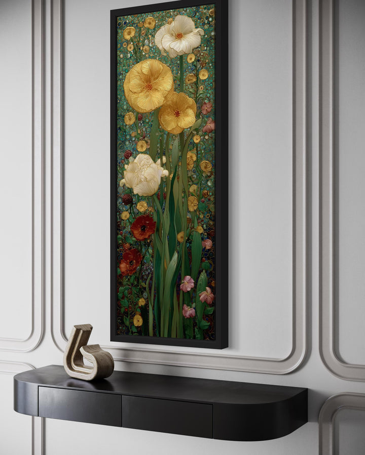 Tall Narrow Art Nouveau Stained Glass Style Framed Canvas Wall Art