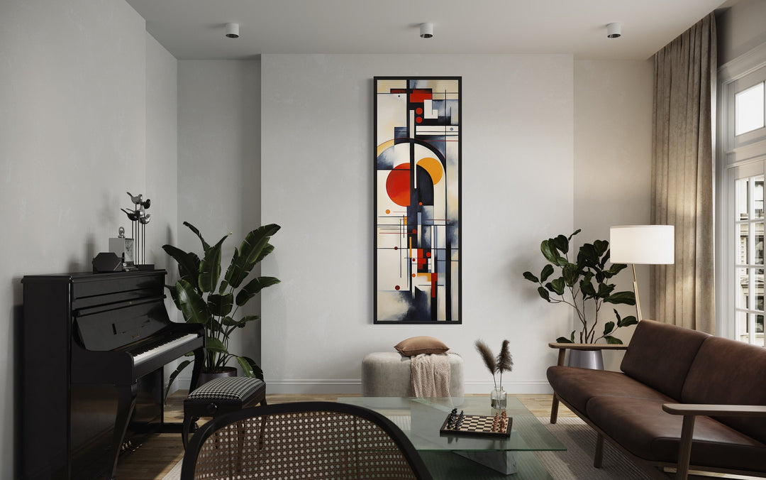 Tall Narrow Bauhaus Geometric Vertical Framed Canvas Wall Art