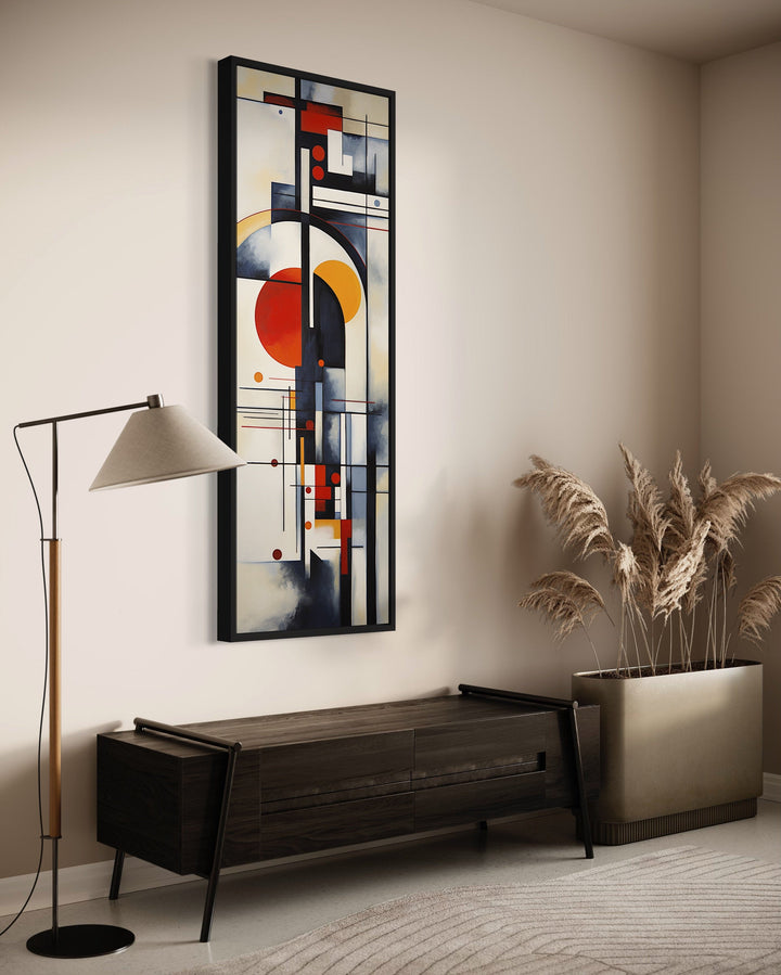 Tall Narrow Bauhaus Geometric Vertical Framed Canvas Wall Art