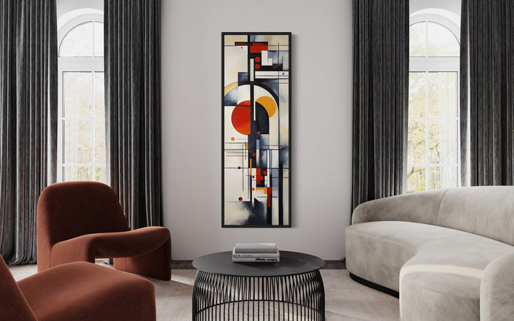 Tall Narrow Bauhaus Geometric Vertical Framed Canvas Wall Art