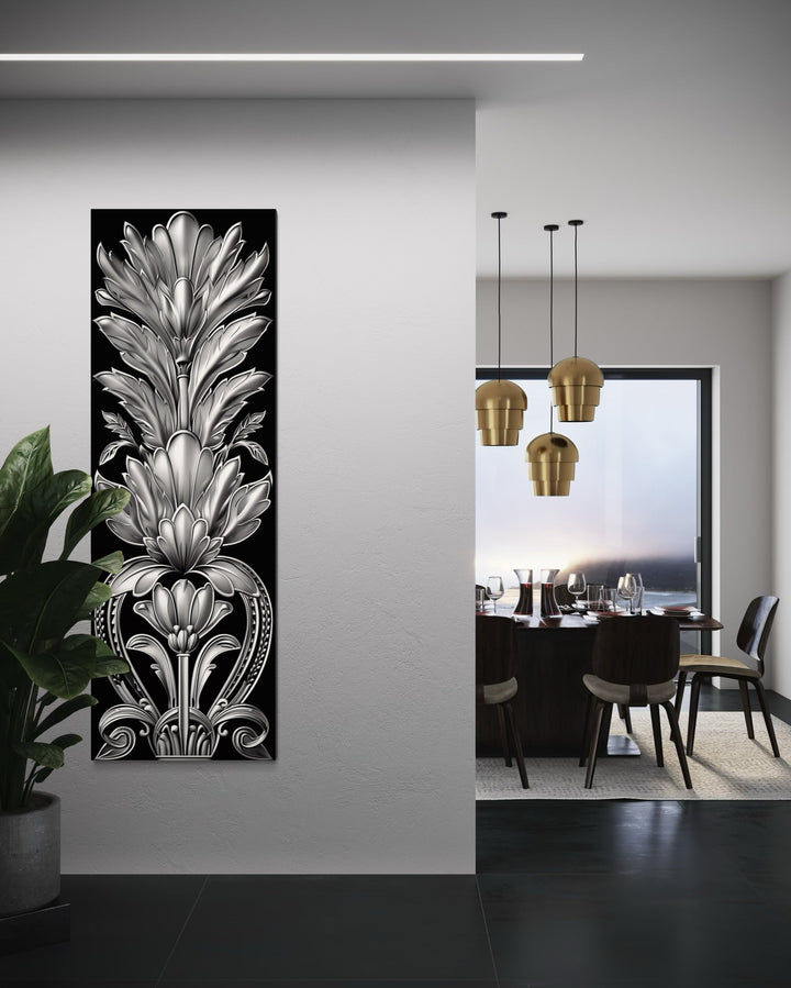 Tall Narrow Black Silver Art Deco Framed Canvas Wall Art