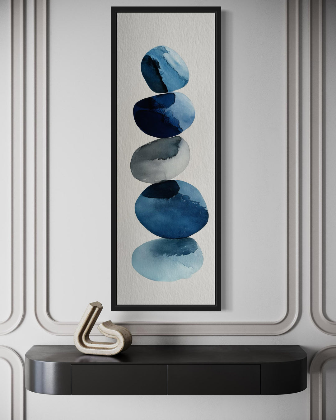 Tall Narrow Blue Pebbles Abstract Wall Art