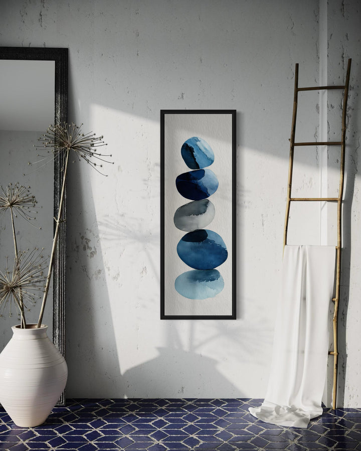 Tall Narrow Blue Pebbles Abstract Wall Art