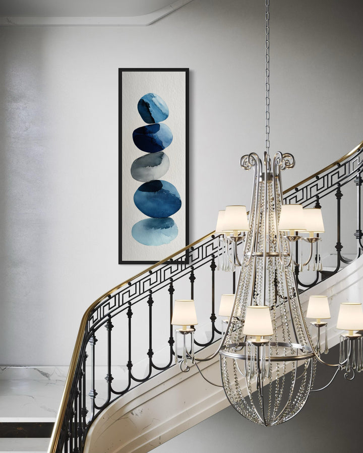 Tall Narrow Blue Pebbles Abstract Wall Art