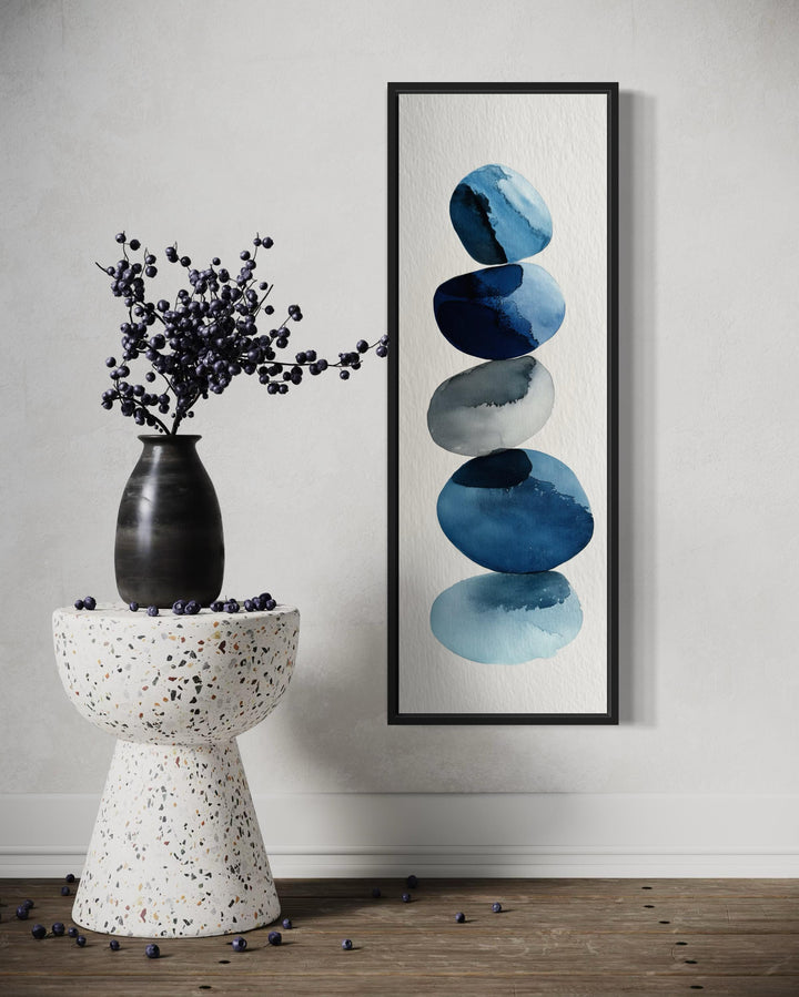 Tall Narrow Blue Pebbles Abstract Wall Art