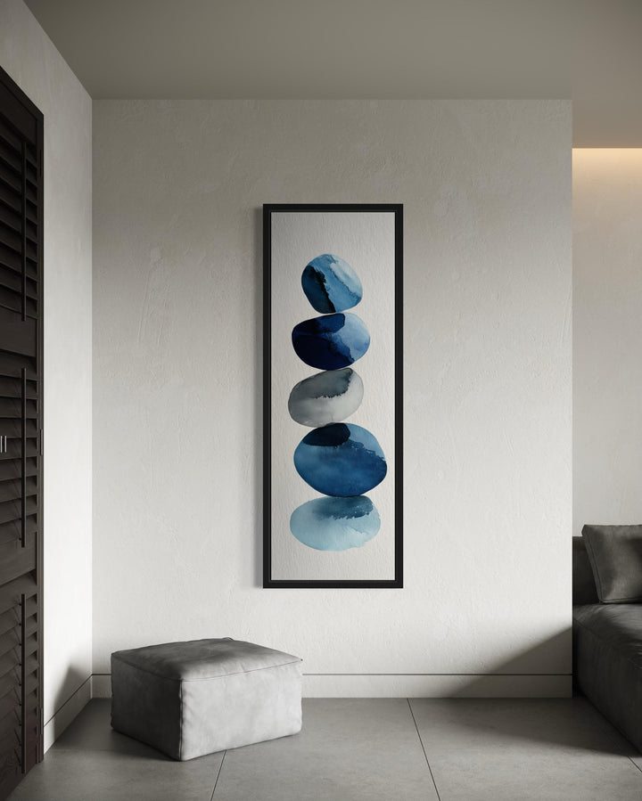 Tall Narrow Blue Pebbles Abstract Wall Art