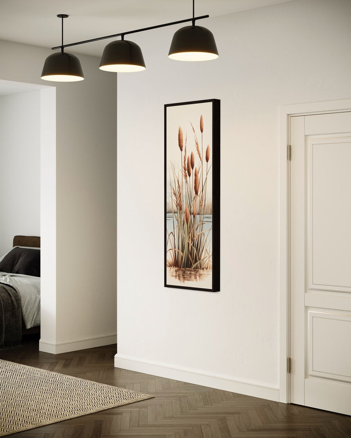 Tall Narrow Cattails Vertical Framed Canvas Wall Art