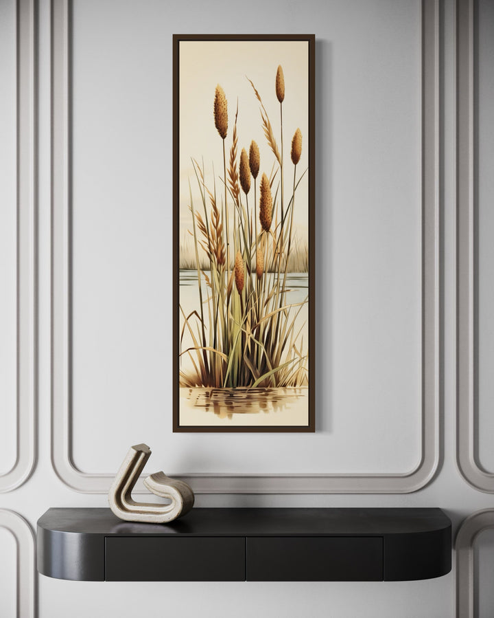 Tall Narrow Cattails Vertical Framed Canvas Wall Art