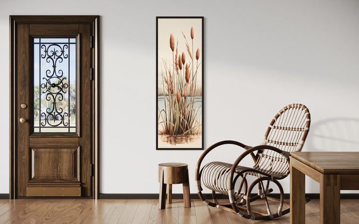 Tall Narrow Cattails Vertical Framed Canvas Wall Art