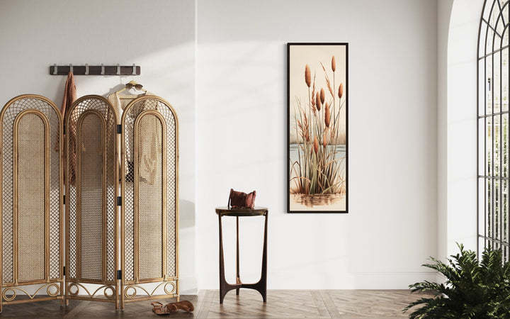 Tall Narrow Cattails Vertical Framed Canvas Wall Art