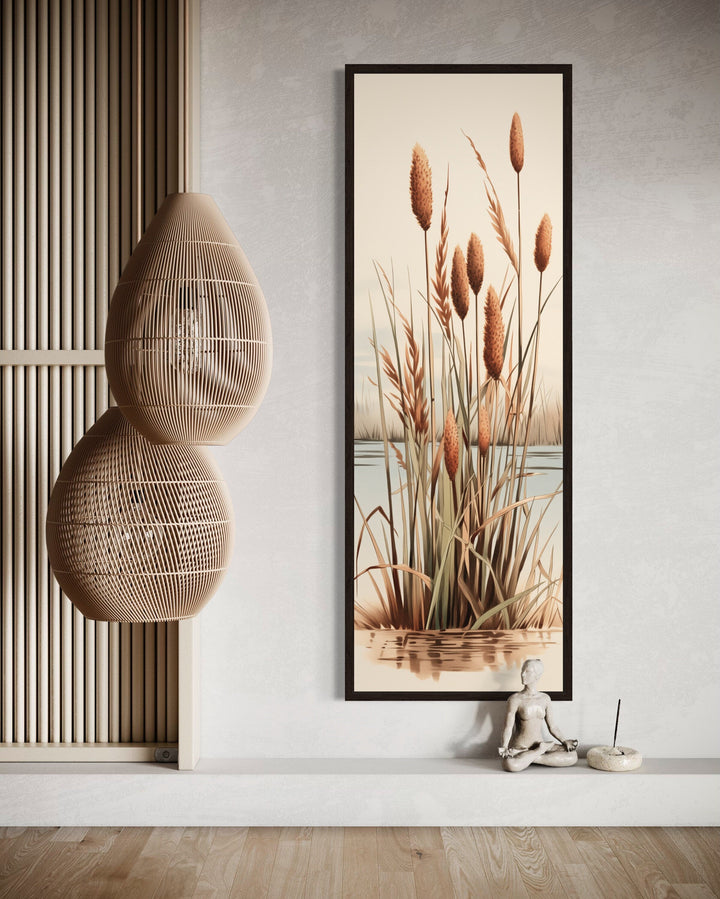 Tall Narrow Cattails Vertical Framed Canvas Wall Art