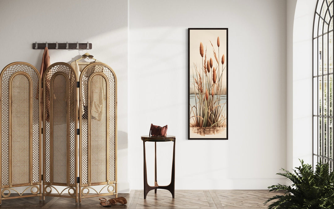 Tall Narrow Cattails Vertical Framed Canvas Wall Art