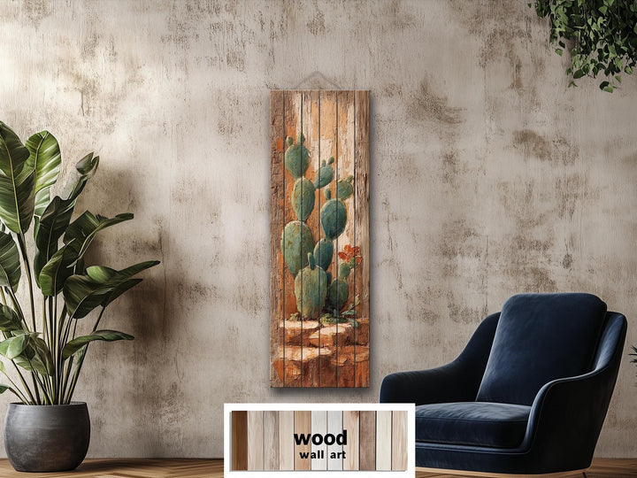 Tall Narrow Distressed Cactus Wood Wall Decor